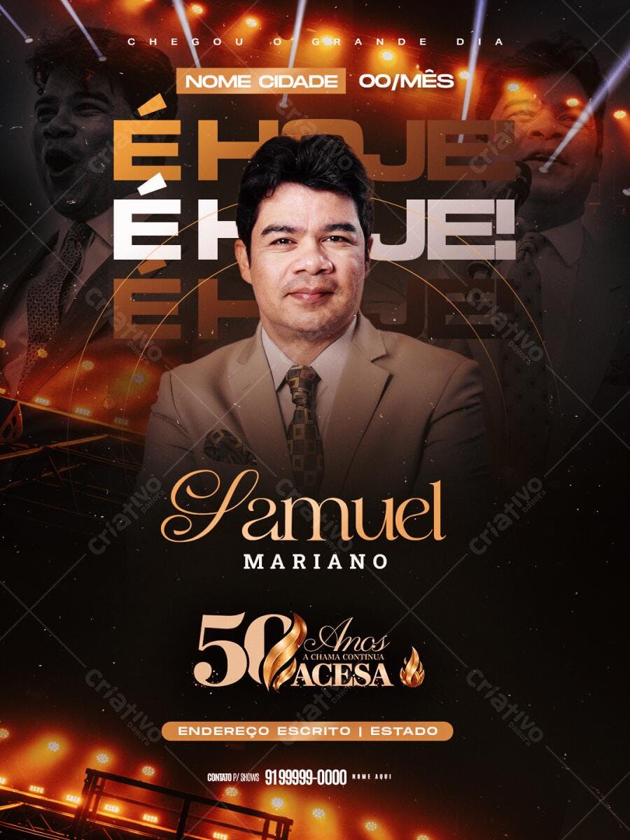 Flyer Evento Religioso Samuel Mariano 50 Anos PSD Editável