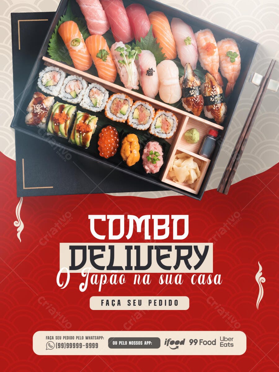 Flyer Sushi Delivery Restaurante Japonês PSD Editável