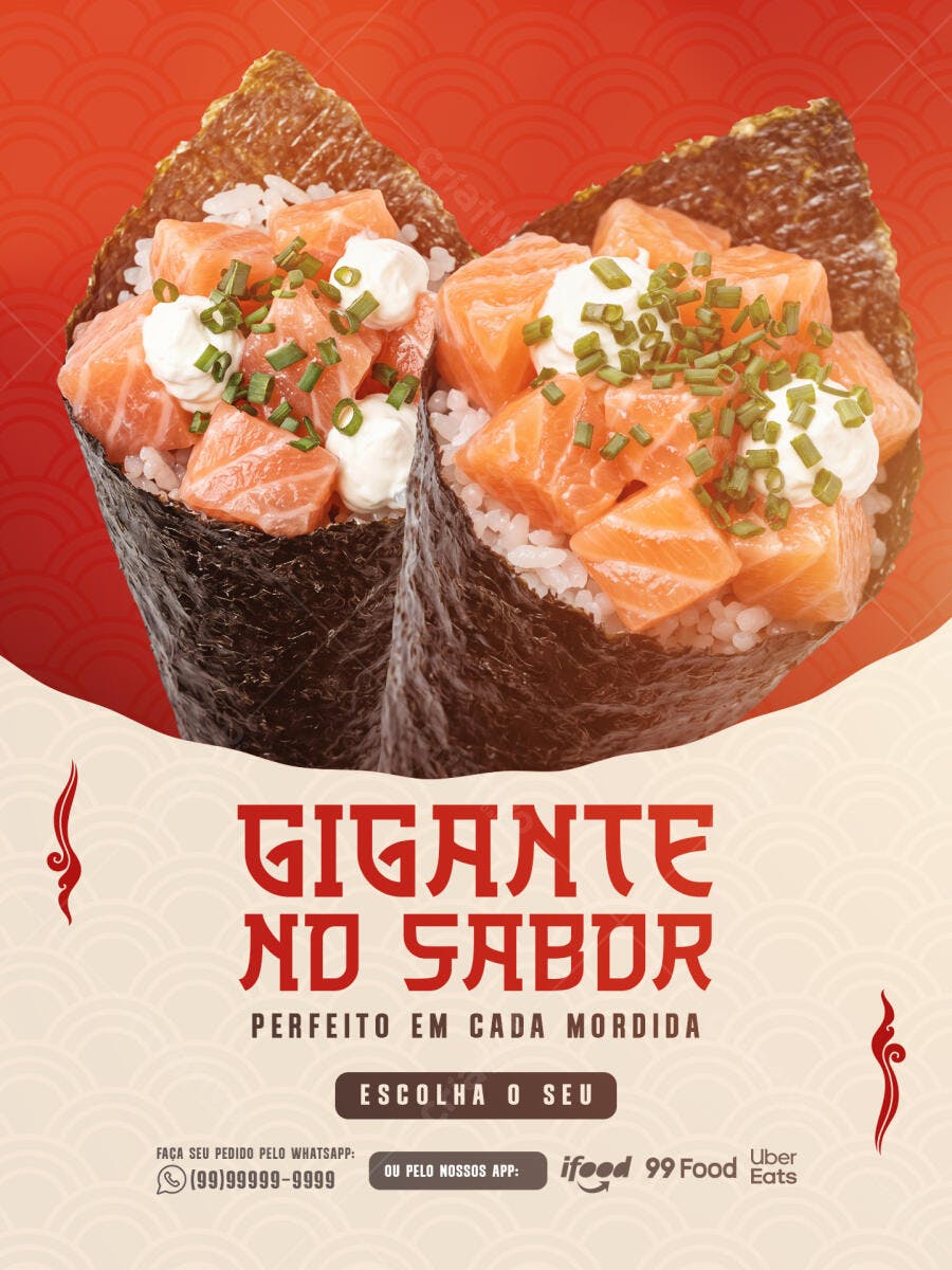 Flyer Temaki Salmão Restaurante Japonês PSD Editável