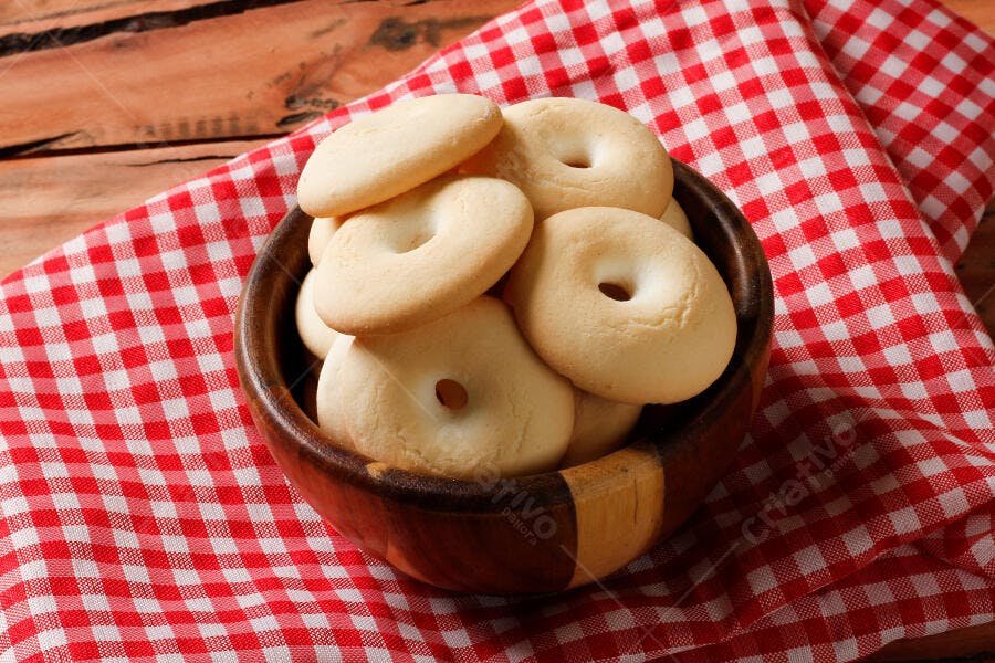 Foto Biscoitos de Nata Caseiros Tigela Rústica Toalha Xadrez