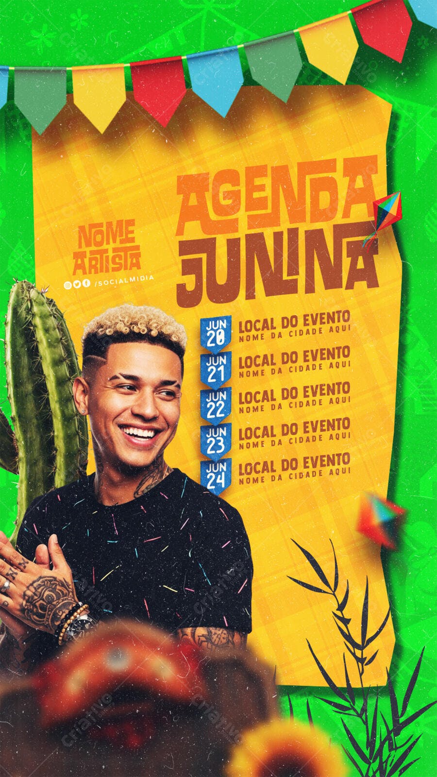 Post Instagram Agenda Junina Festa Junina PSD Editável