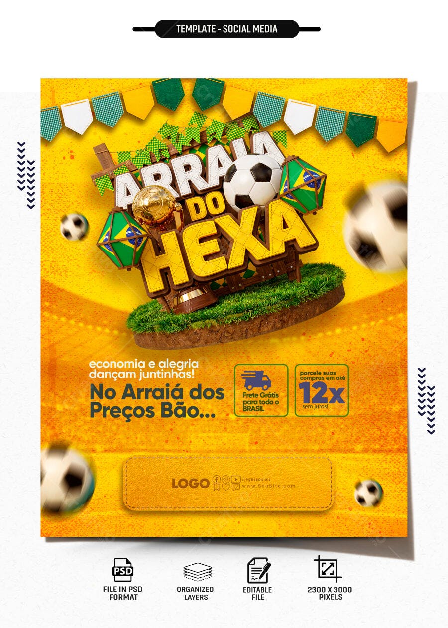 Post Instagram Arraiá do Hexa Festa Junina PSD Editável