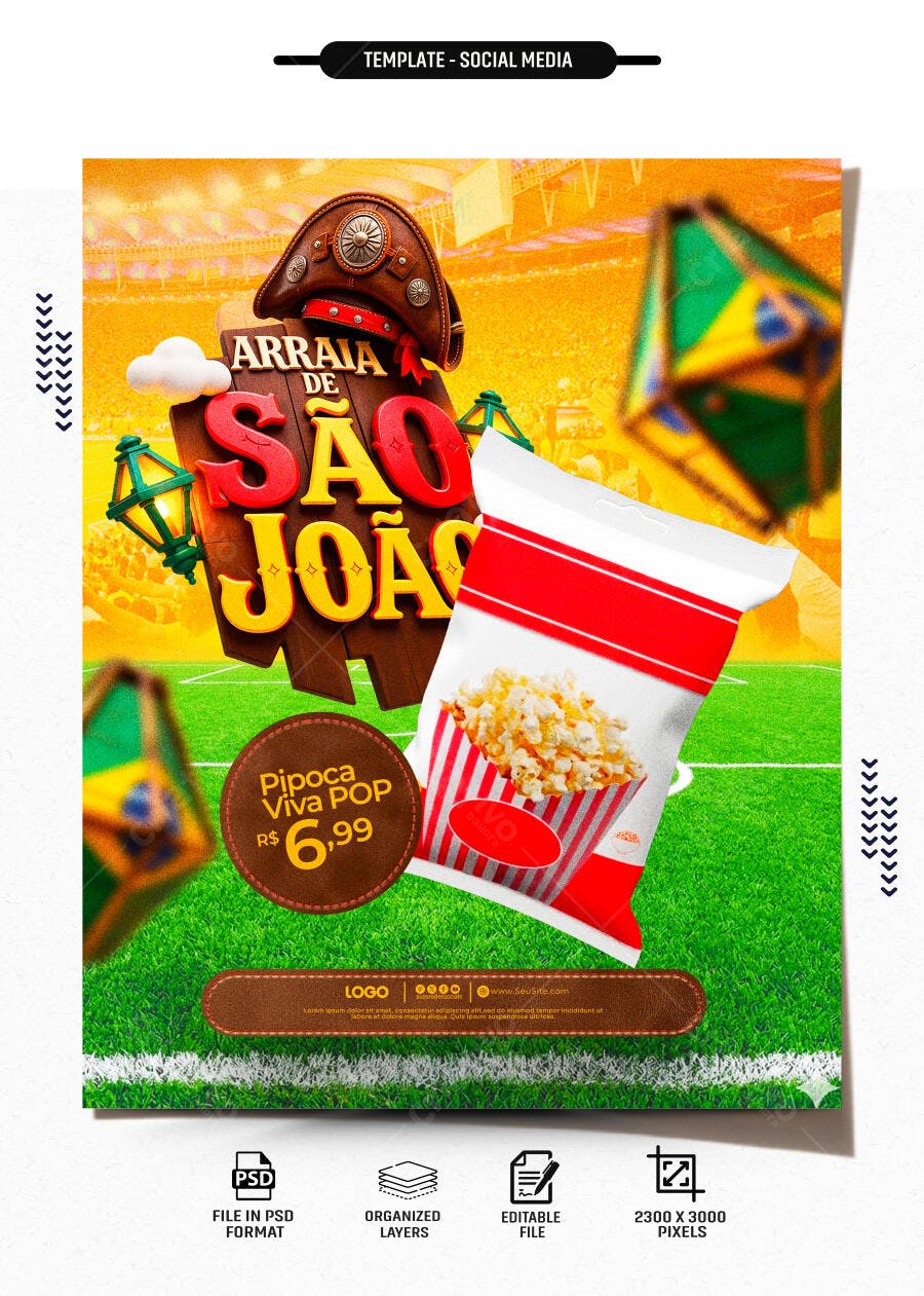 Post Instagram Arraial de São João Festa Junina PSD Editável