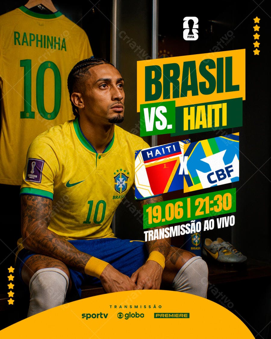 Post Instagram Brasil vs Haiti Futebol PSD Editável