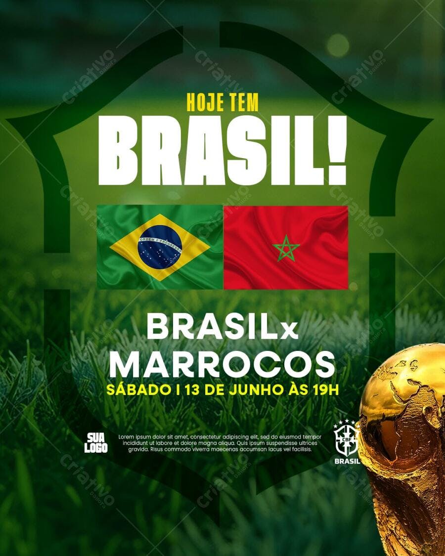 Post Instagram Brasil x Marrocos Copa do Mundo PSD Editável