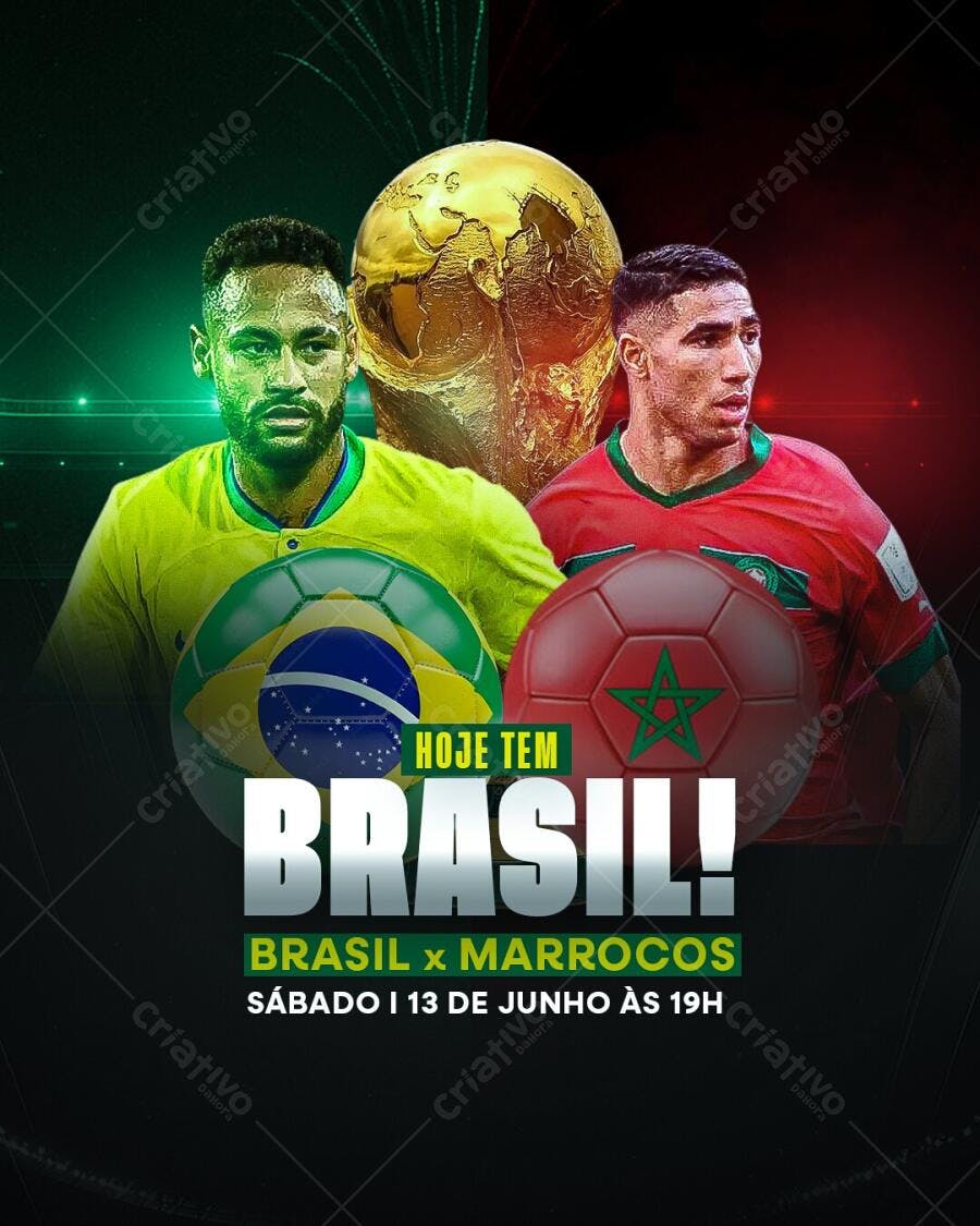 Post Instagram Brasil x Marrocos Futebol PSD Editável