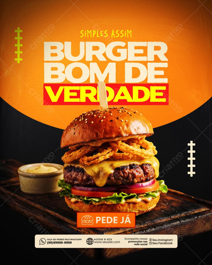 Post Instagram Hamburgueria Burger Delivery PSD Editável