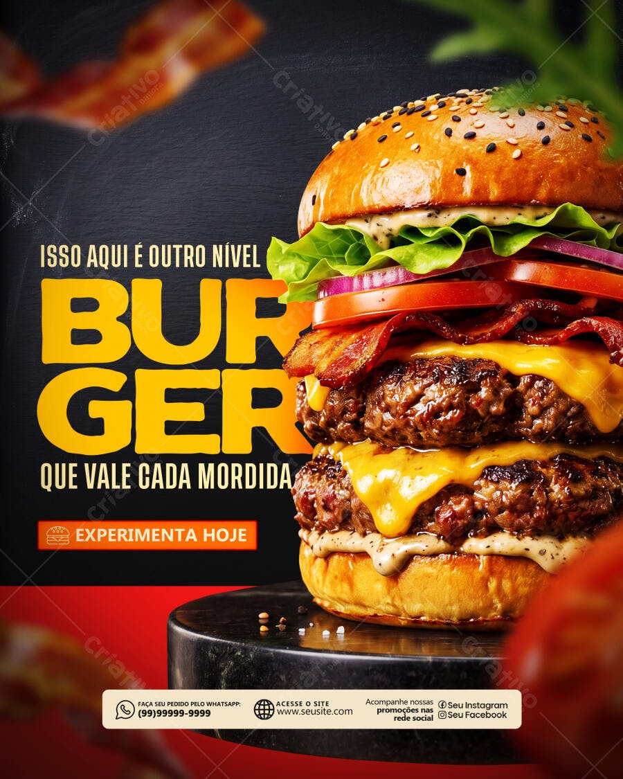Post Instagram Hamburgueria Burger Gourmet PSD Editável