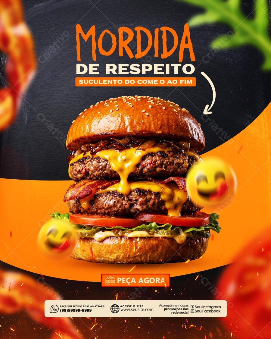 Post Instagram Hamburgueria Lanchonete PSD Editável