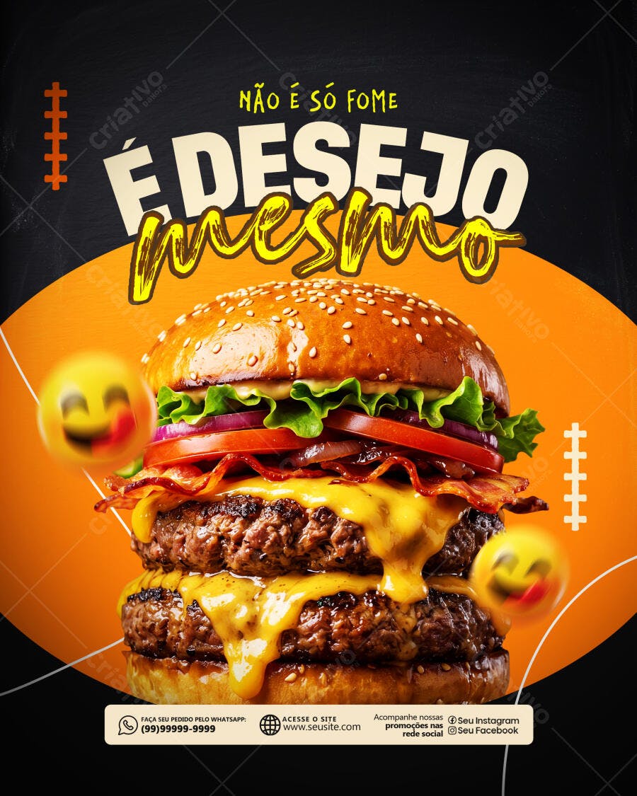 Post Instagram Hamburgueria Lanchonete PSD Editável