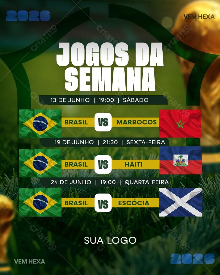 Post Instagram Jogos da Semana Futebol Brasil PSD Editável