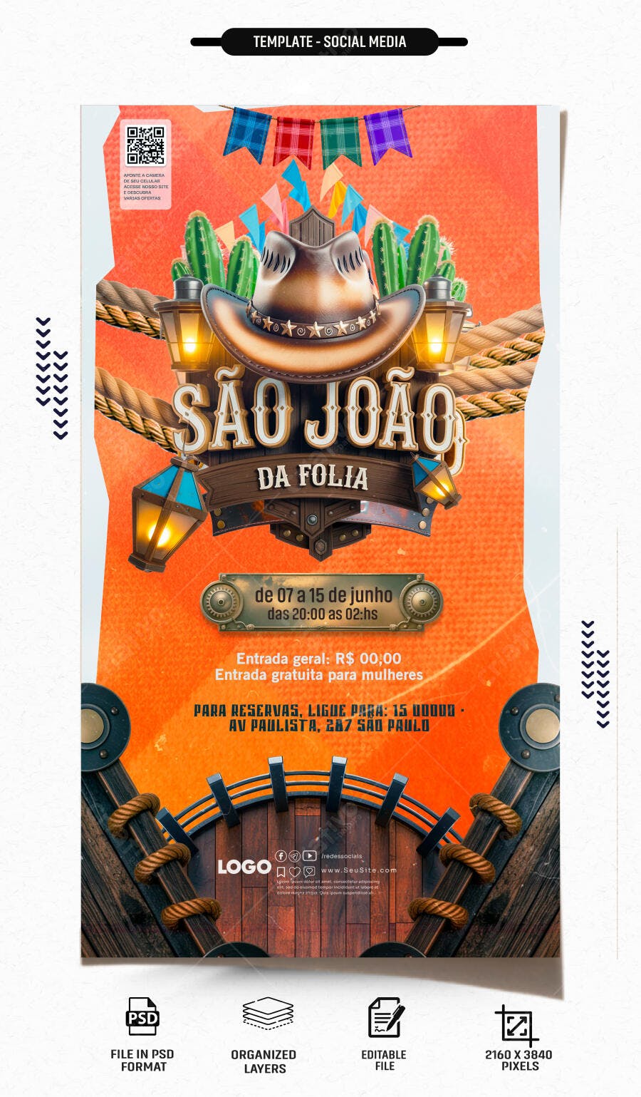 Post Instagram São João Festa Junina Arraial PSD Editável