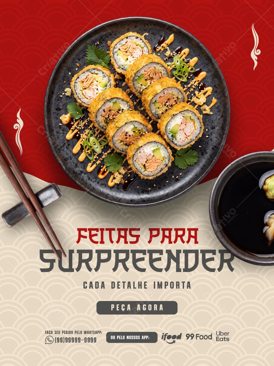 Post Instagram Sushi Delivery Restaurante Japonês PSD Editável