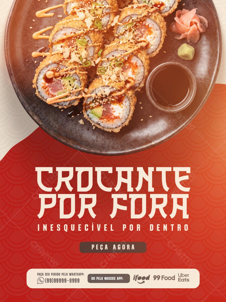 Post Instagram Sushi Hot Roll Delivery PSD Editável
