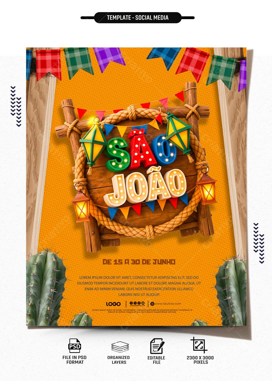 Post São João Festa Junina Arraial PSD Editável