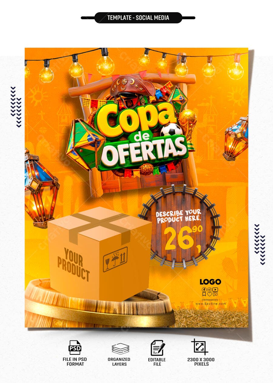 Post Social Media Copa de Ofertas Junina PSD Editável