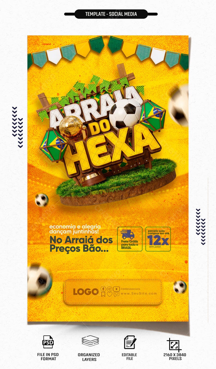 Story Instagram Arraiá do Hexa Futebol PSD Editável