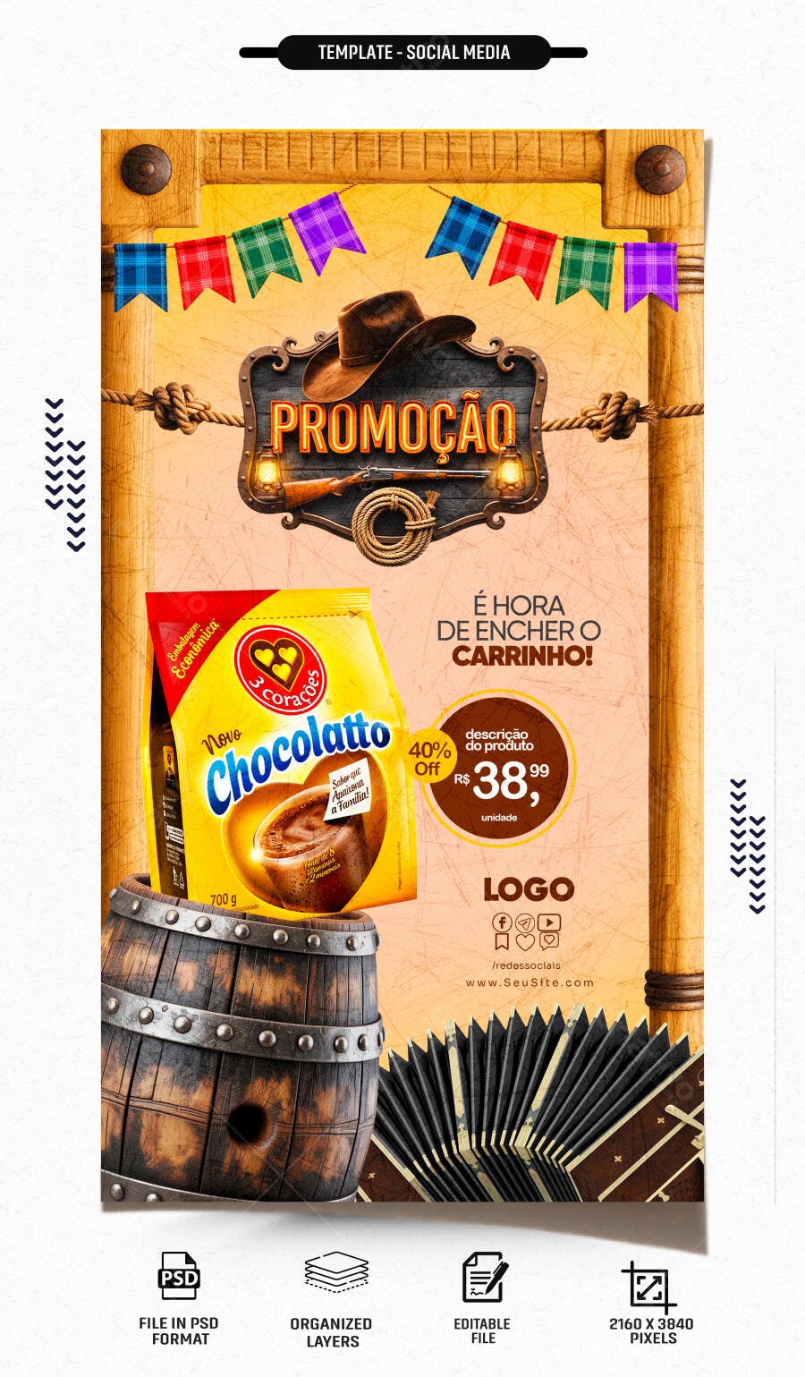 Story Instagram Festa Junina Promoção PSD Editável