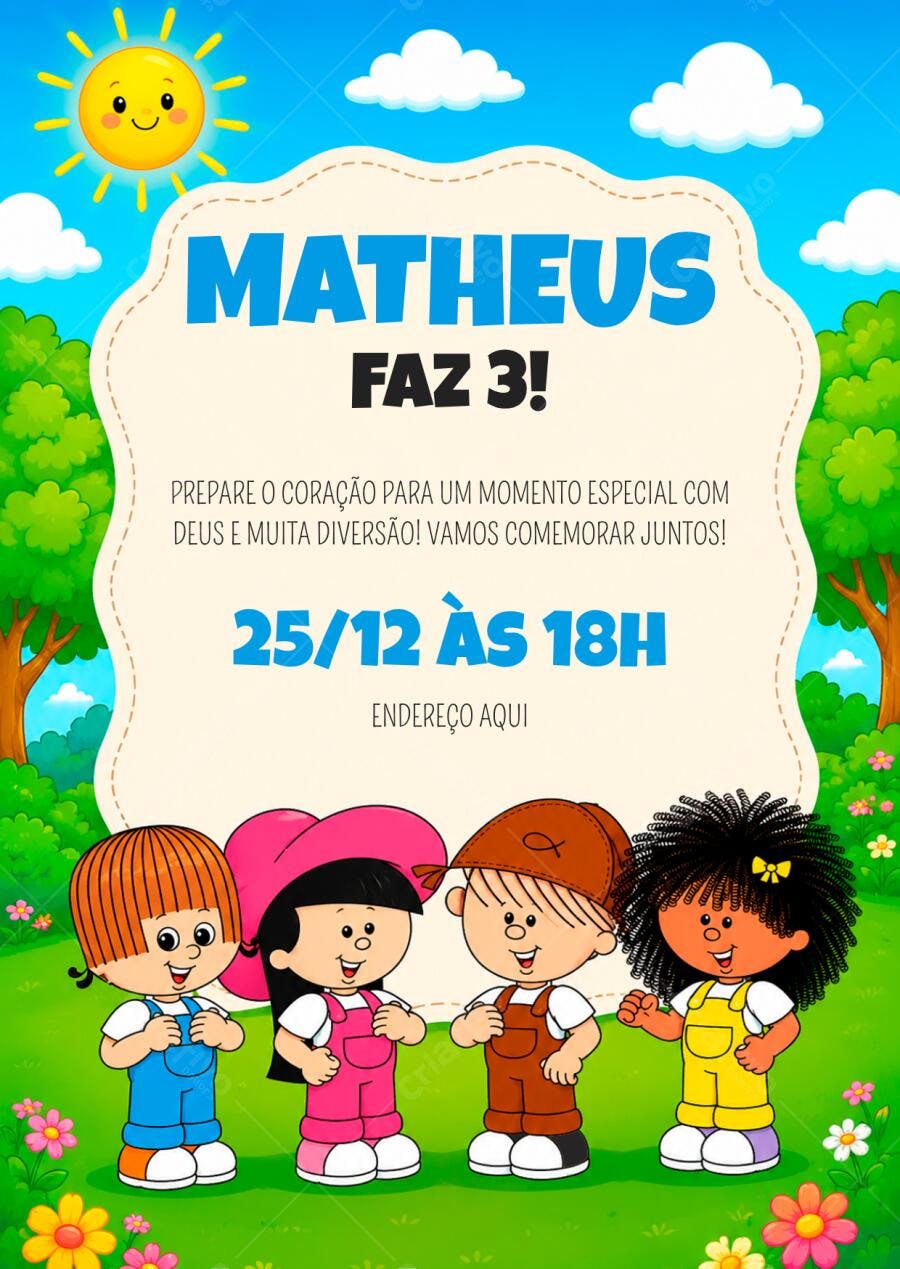 Convite de Aniversário Turma do Cristãozinho Vamos comemorar