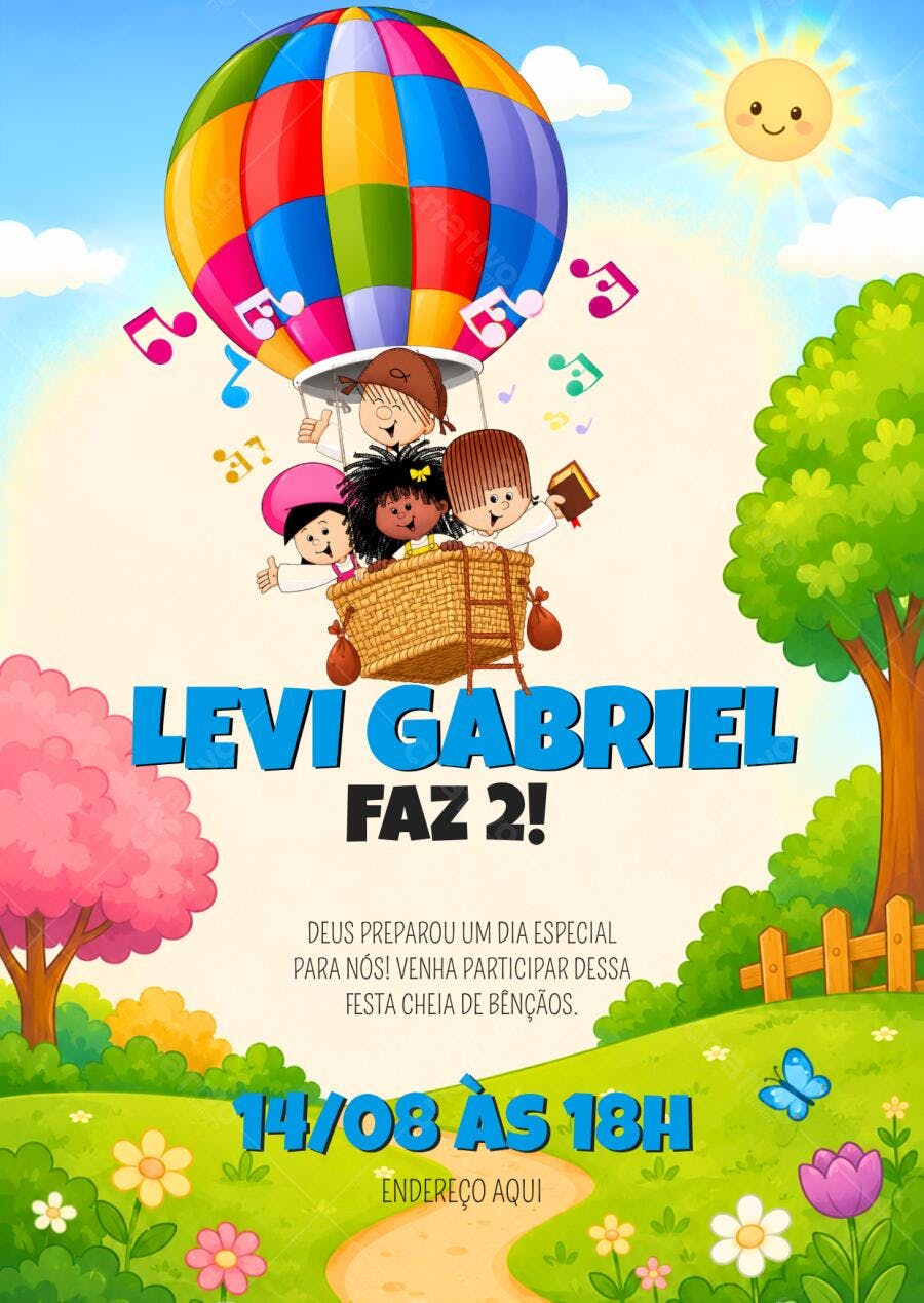 Convite de aniversário Turma do Cristãozinho no Balão