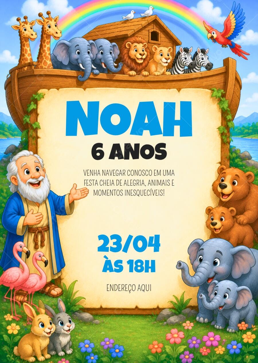 Convite de Aniversário Arca de Noé