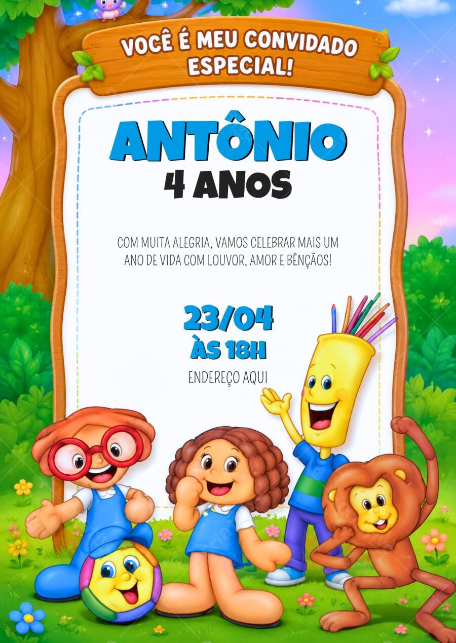Convite de Aniversário Turma Crianças Diante do Trono