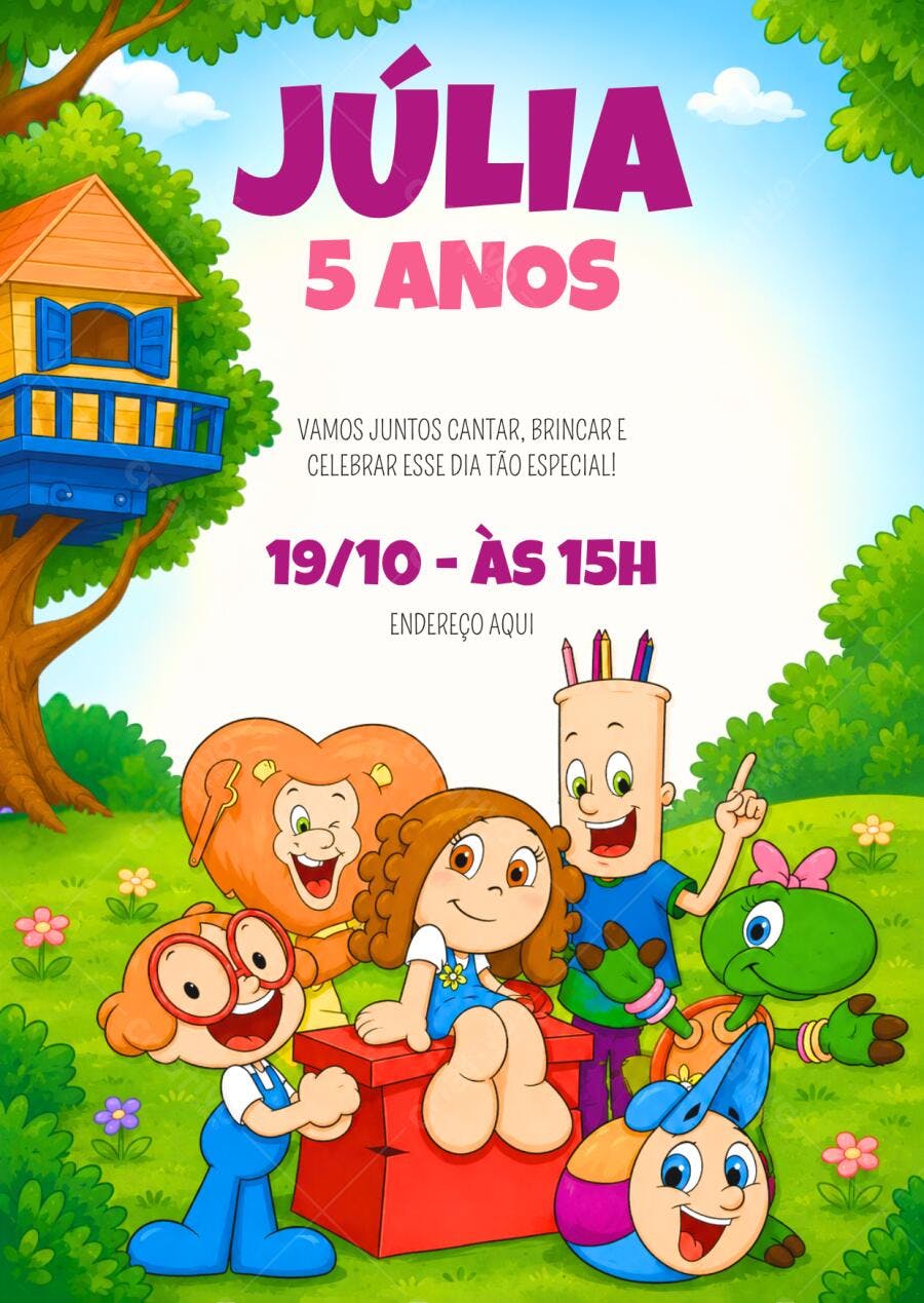 Convite Aniversário Turma da Mônica 5 Anos Editável