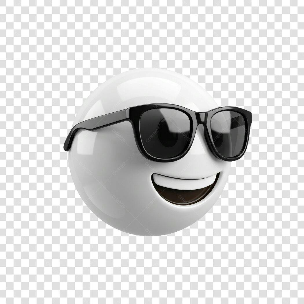 Elemento 3D Emoji Sorrindo Óculos Escuros PNG Fundo Transparente