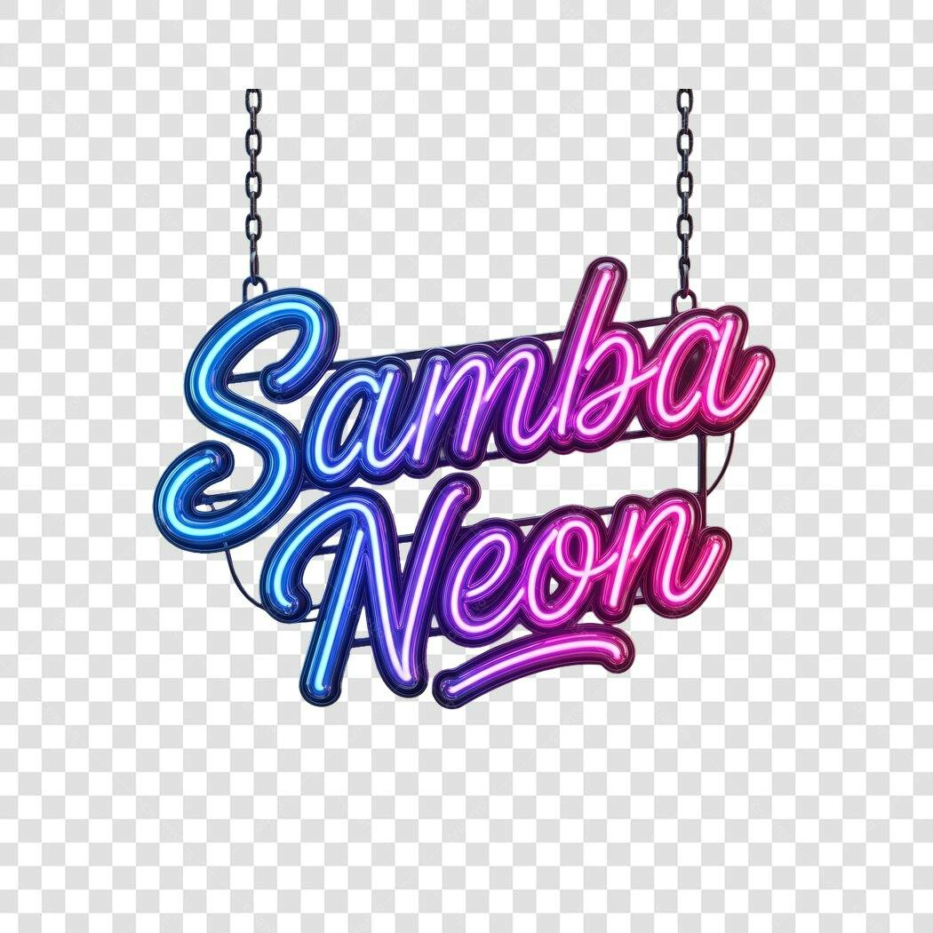Elemento 3D Letreiro Neon Samba Neon PNG Fundo Transparente
