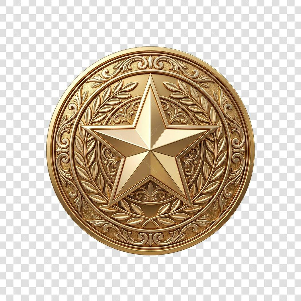 Elemento 3D Medalha Estrela Dourada Honra PNG Fundo Transparente