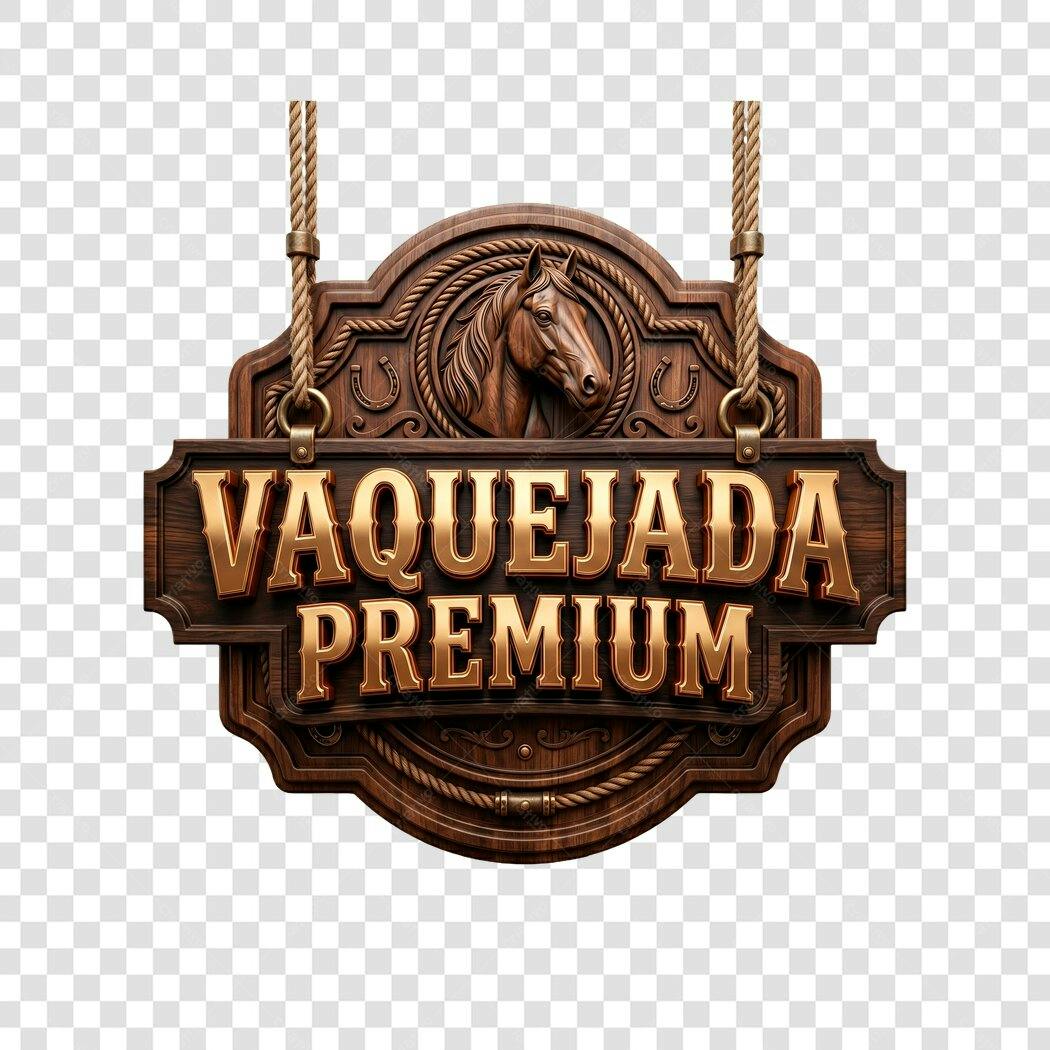 Elemento 3D Placa Vaquejada Premium Madeira PNG Fundo Transparente