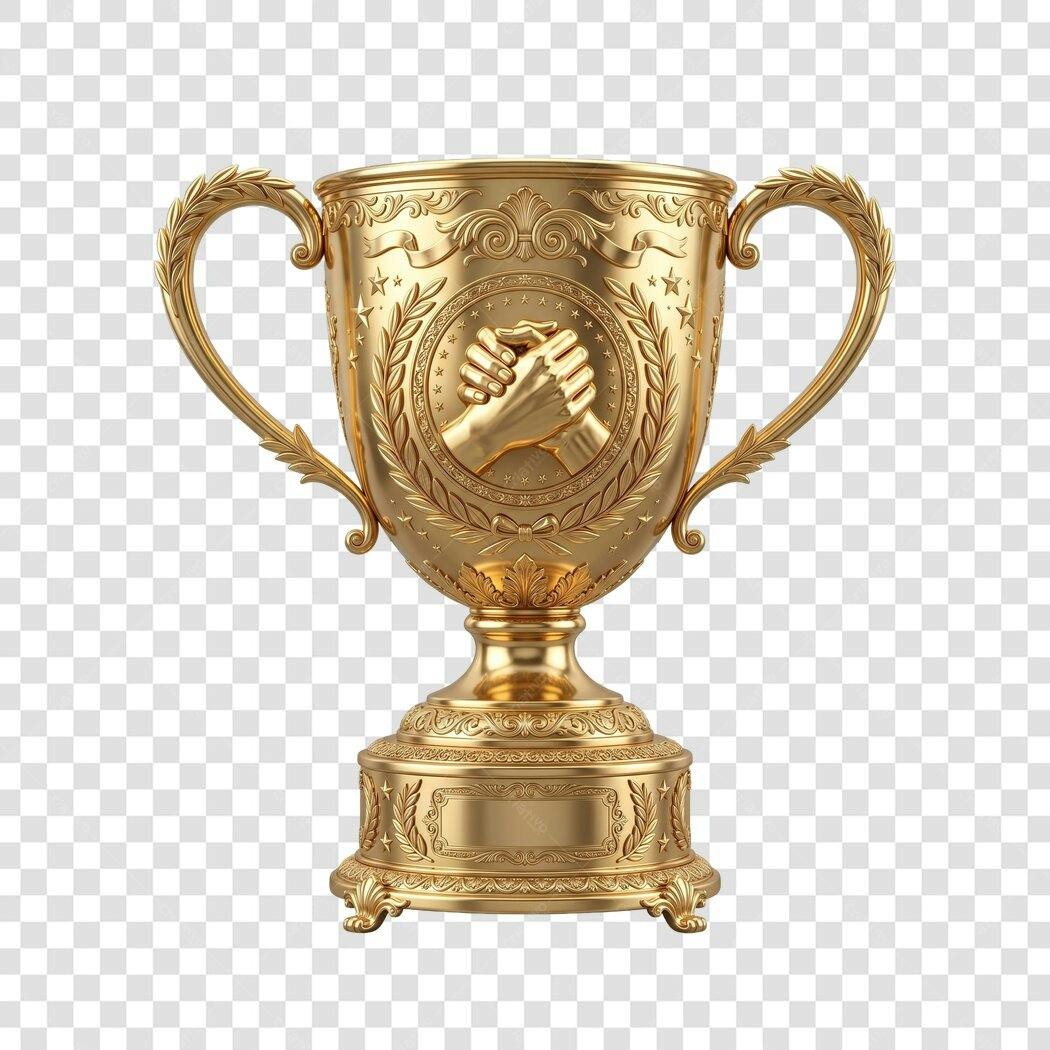 Elemento 3D Troféu Dourado Vitória Conquista PNG Fundo Transparente