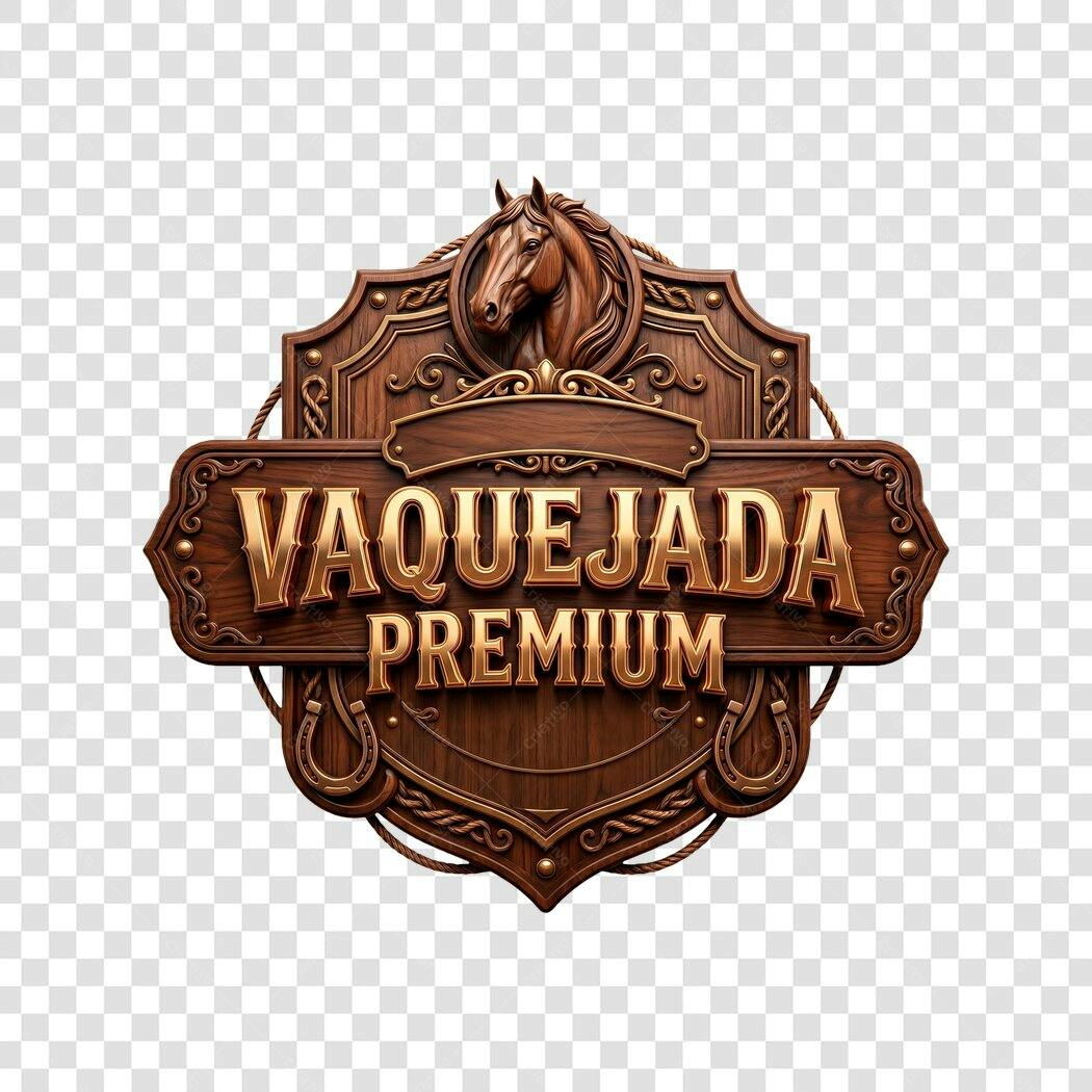 Elemento 3D Vaquejada Premium Madeira Dourado PNG Fundo Transparente