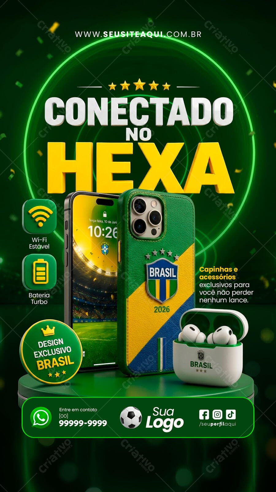 Post Instagram Copa do Mundo Brasil Conectado Hexa PSD Editável