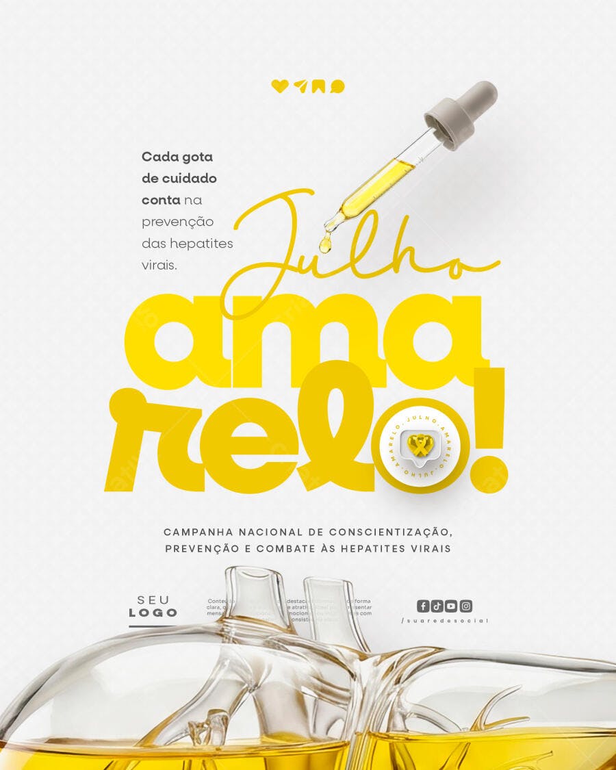 Post Instagram Julho Amarelo Conscientização Hepatites PSD Editável