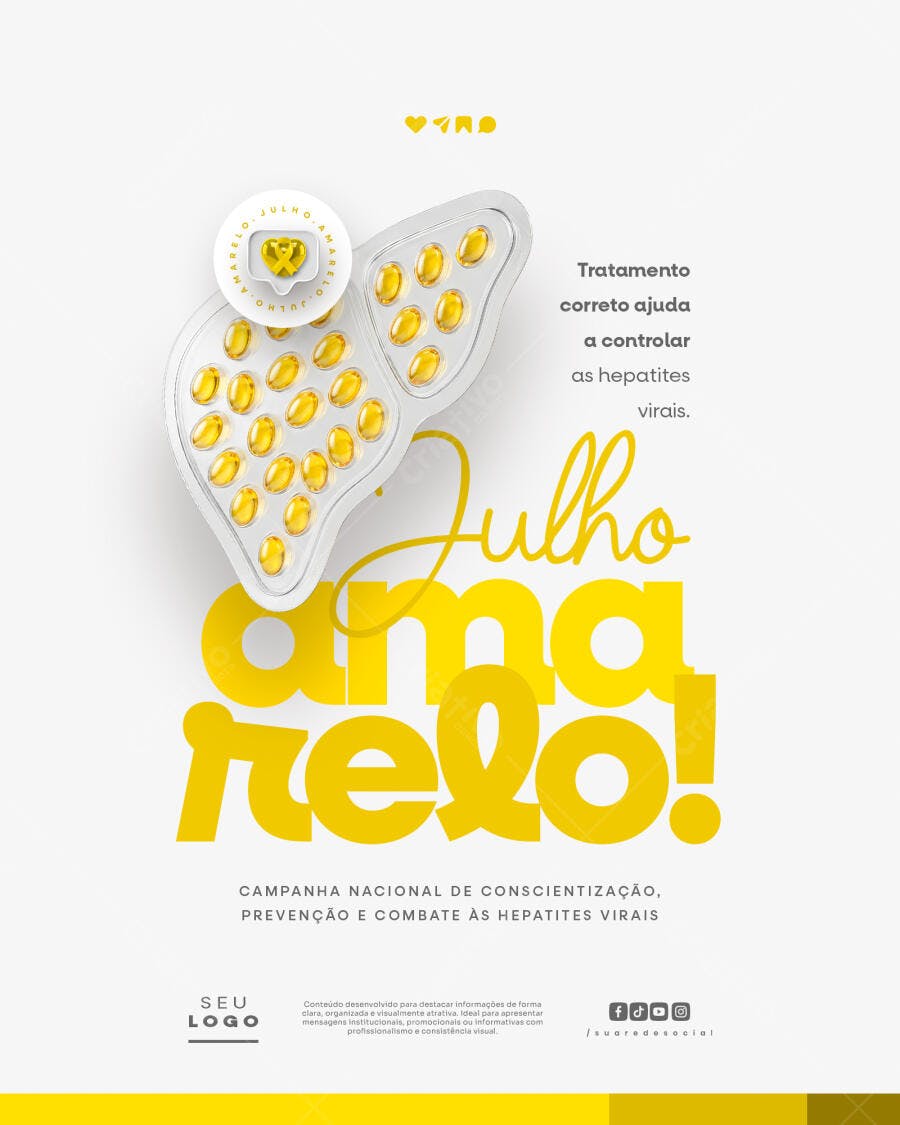 Post Julho Amarelo Conscientização Hepatites PSD Editável