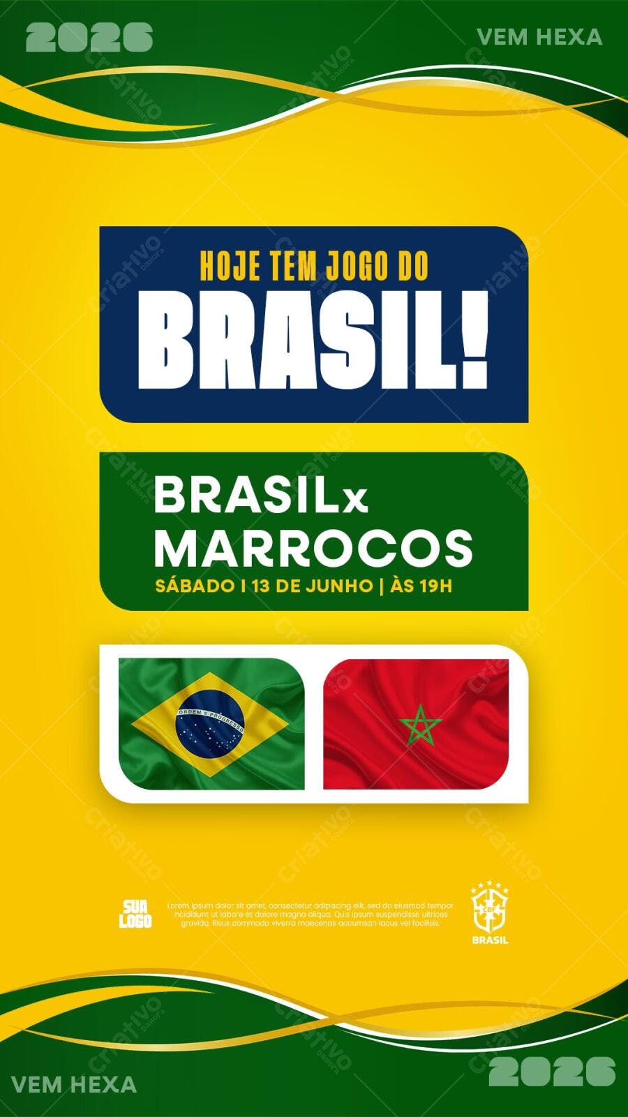Hoje tem jogo, Brasil X Marrocos - PSD Editável