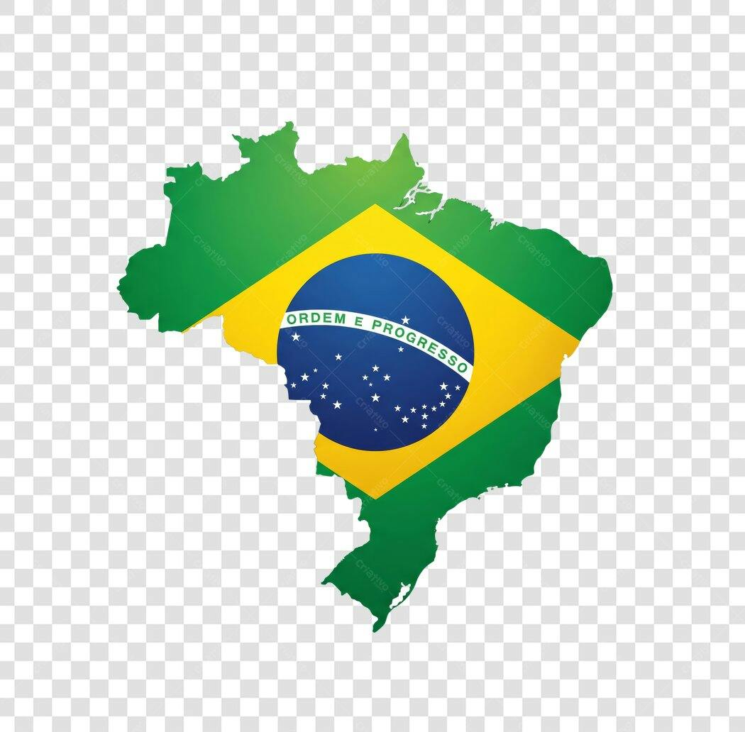 Bandeira Brasil Mapa Verde Amarelo PNG Fundo Transparente