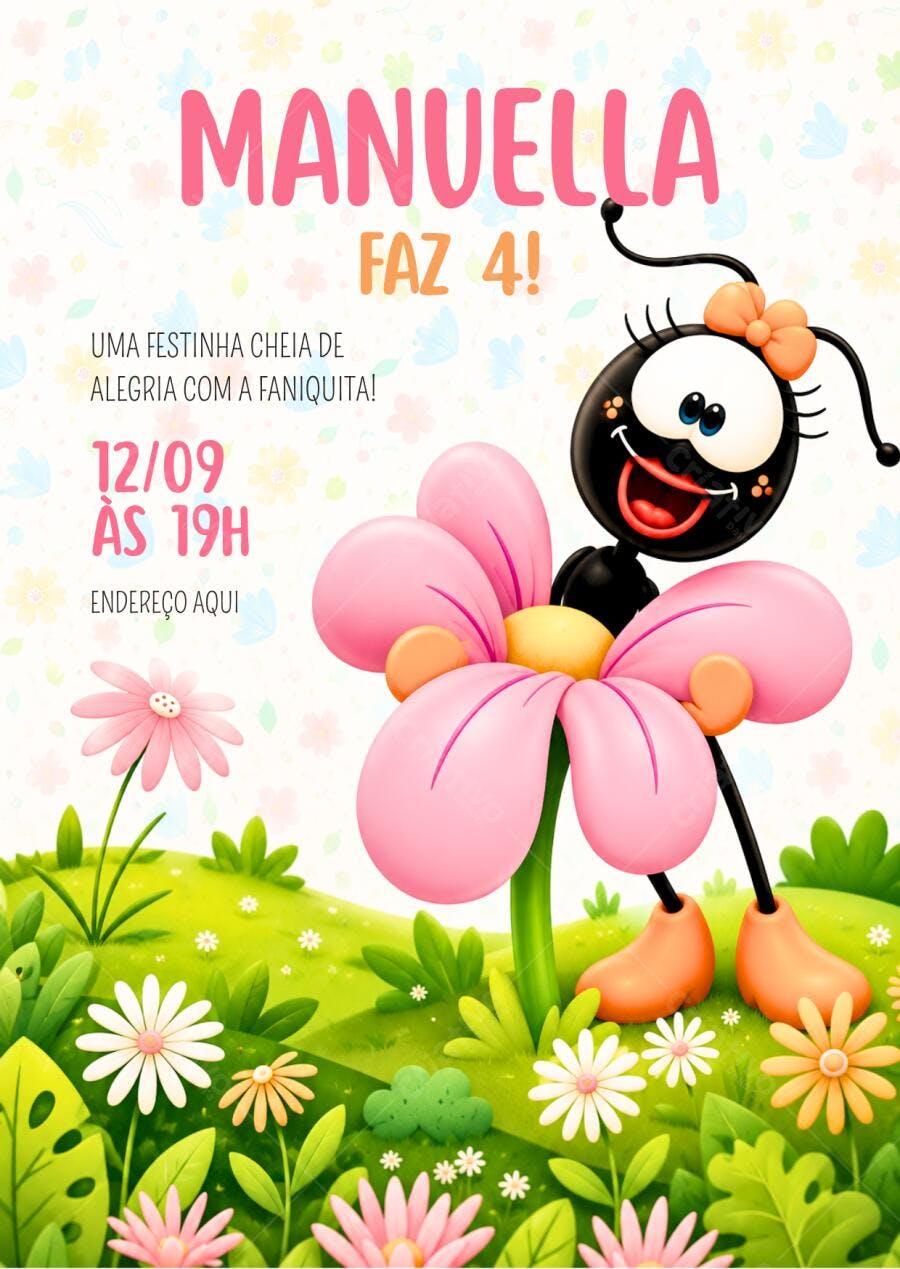 Convite Aniversário Infantil Faniquita 4 Anos Editável