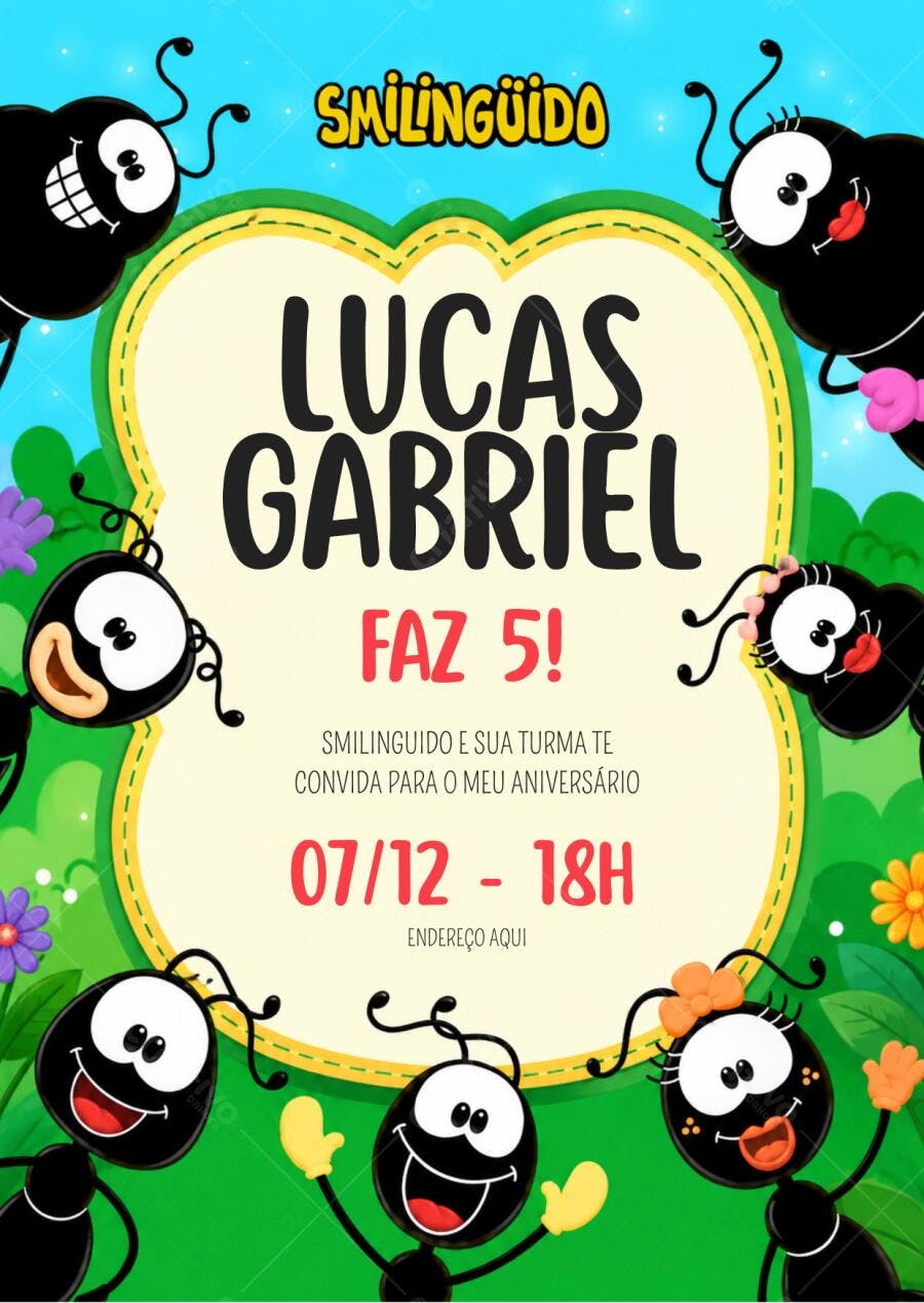 Convite Aniversário Infantil Smilingüido 5 Anos Editável