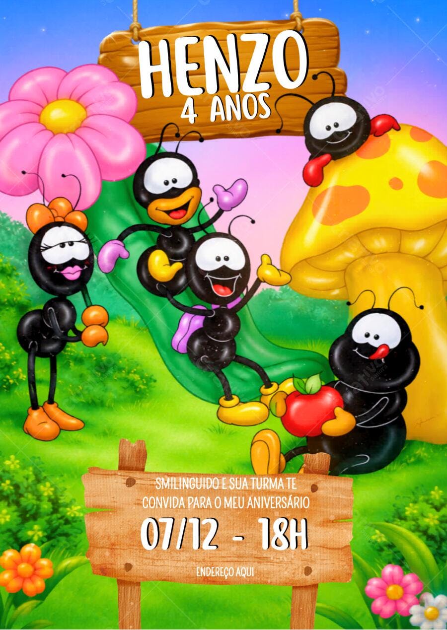 Convite Aniversário Smilingüido 4 Anos Editável