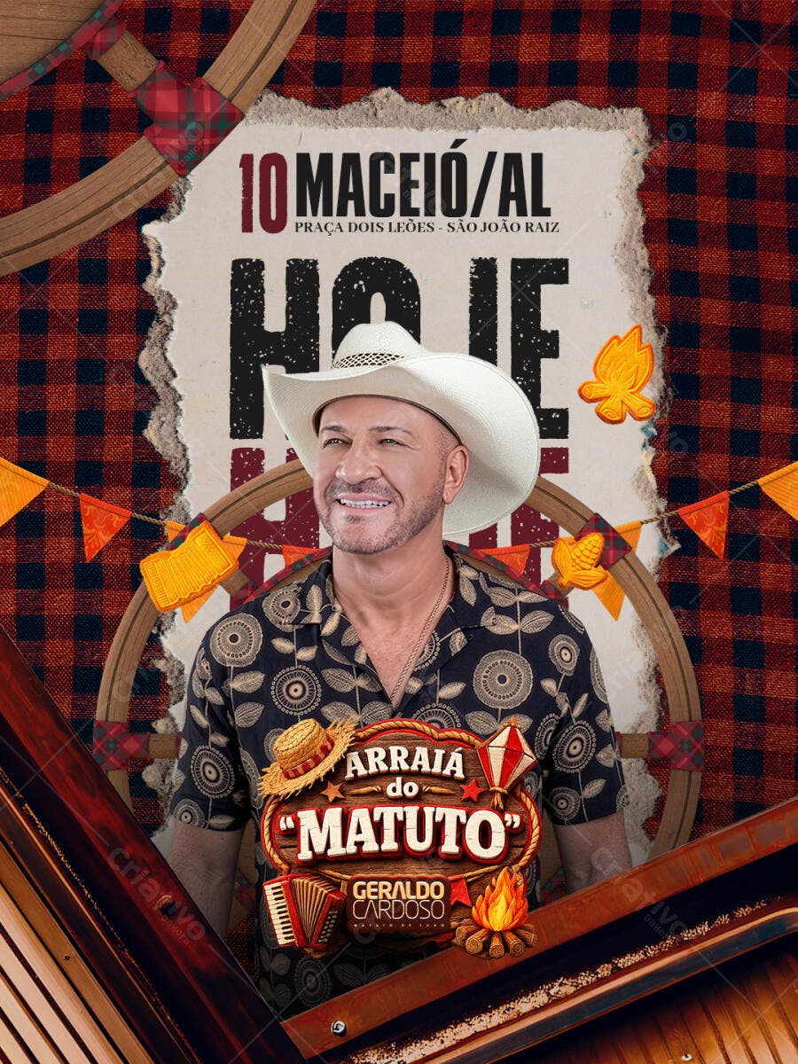 Flyer Arraial do Matuto Festa Junina PSD Editável