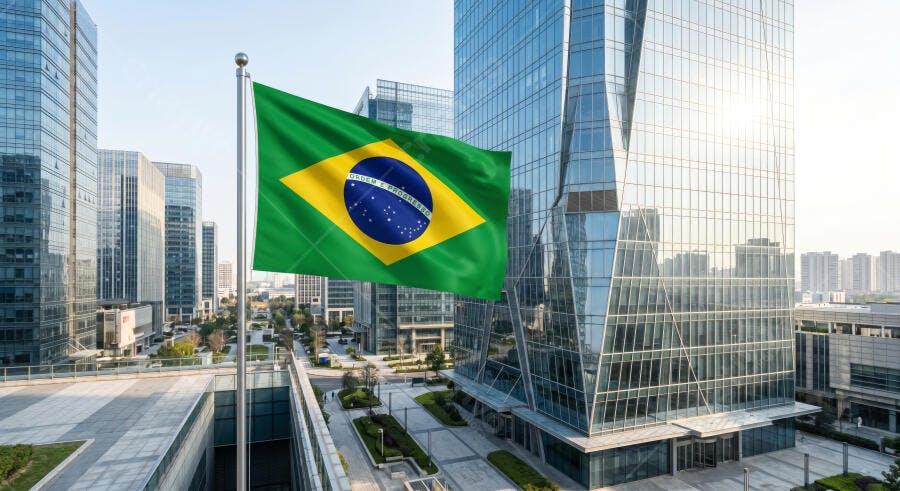 Foto Bandeira do Brasil Hasteada Prédios Corporativos Cidade