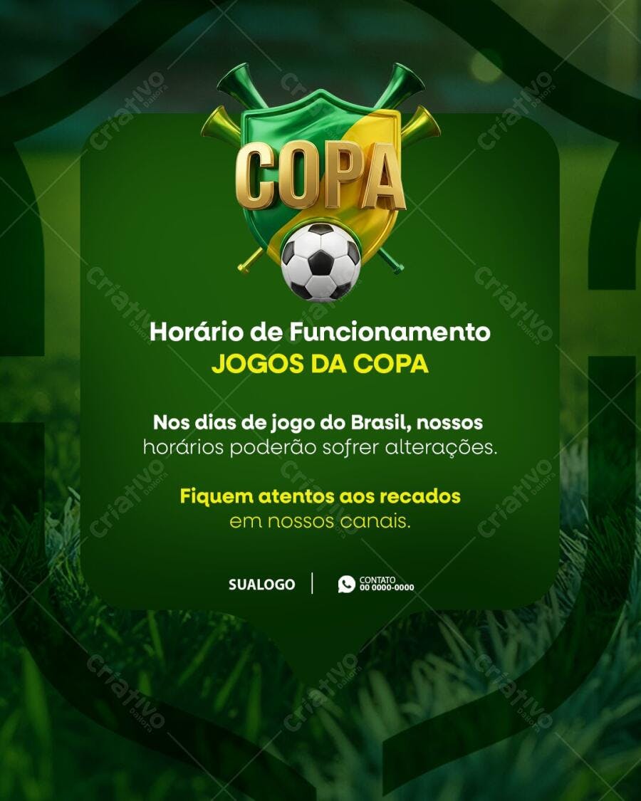 Post Instagram Copa do Mundo Horário Funcionamento PSD Editável
