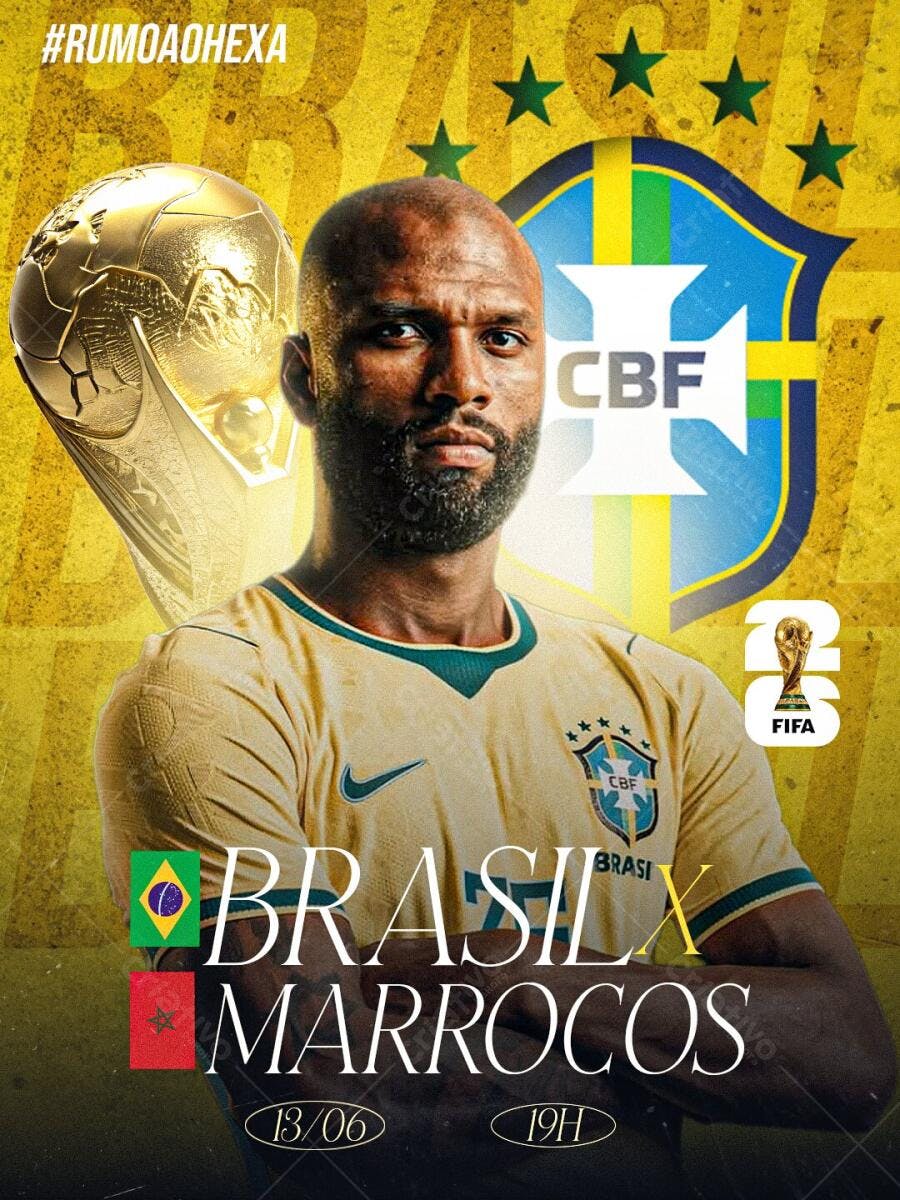 Post Instagram Jogo Brasil Marrocos Futebol PSD Editável