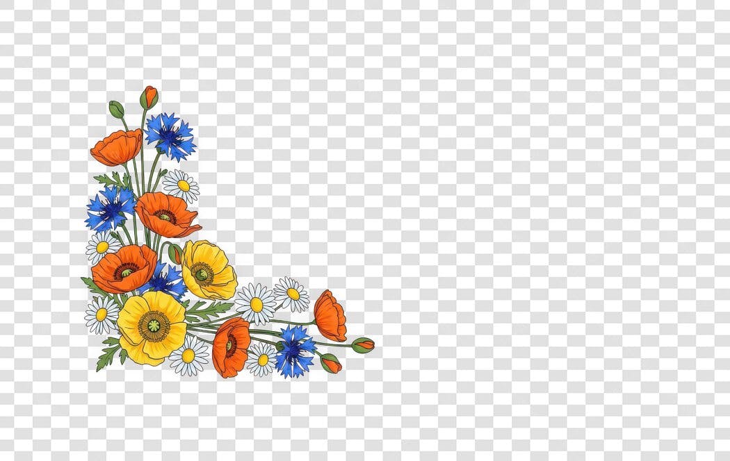 Clipart Flores Campo Papoulas Margaridas PNG Fundo Transparente
