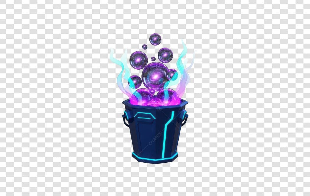 Elemento 3D Balde Mágico Poção Roxa PNG Fundo Transparente