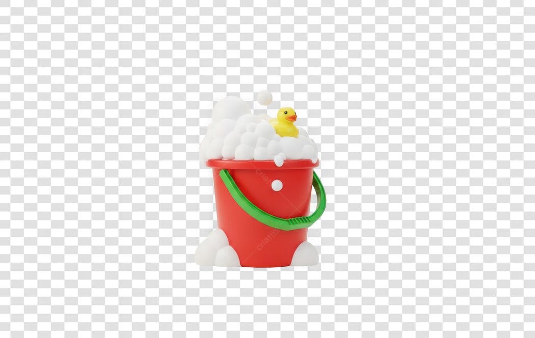 Elemento 3D Balde Vermelho Patinho Espuma Banho PNG Fundo Transparente