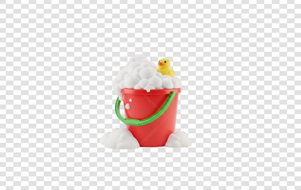 Elemento 3D Balde Vermelho Patinho Espuma PNG Fundo Transparente