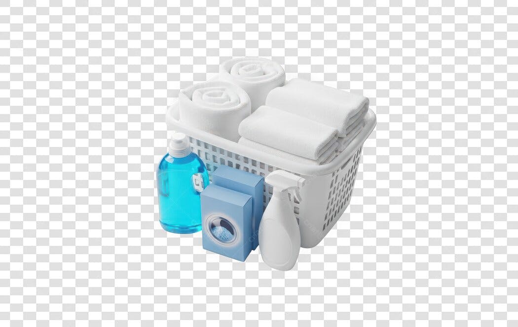 Elemento 3D Cesta de Roupa Limpa Produtos Lavanderia PNG Fundo Transparente